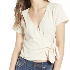 Madewell Cream Short Sleeve Wrap Blouse